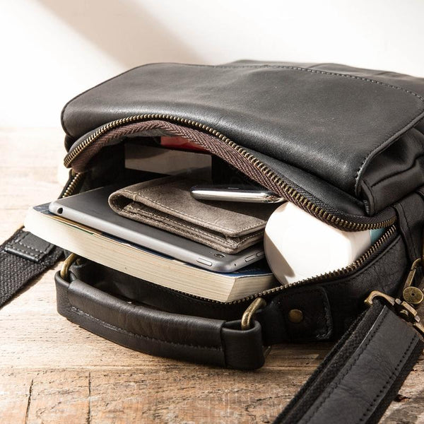 Sac de travail vertical cuir noir compact homme GLADIOR