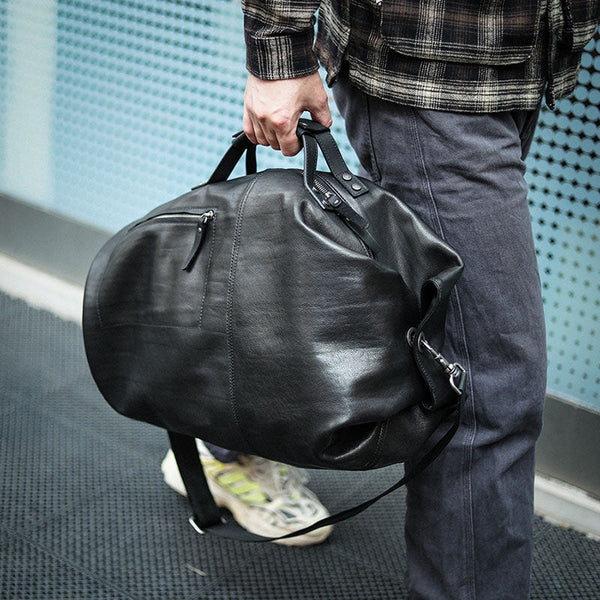 Grand sac de voyage baril cuir noir homme GLADIOR