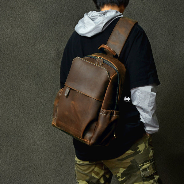 Grand sac de poitrine cuir noir homme GLADIOR